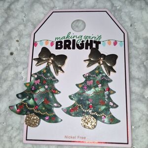 Christmas Tree Dangle Post Earrings - New